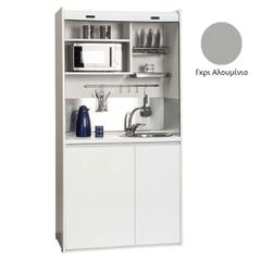Πολυκουζίνα mini kitchen 105cm OFFICE απόχρωση γκρι με ψυγείο χωρίς φούρνο για ξενώνες, γραφεία & φοιτητικά studio