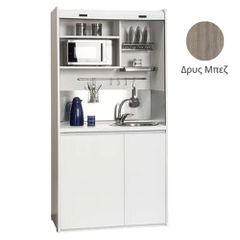 Πολυκουζίνα mini kitchen 105cm OFFICE απόχρωση δρυς μπεζ με ψυγείο χωρίς φούρνο για ξενώνες, γραφεία & φοιτητικά studio