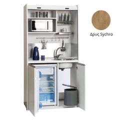 Πολυκουζίνα mini kitchen 105cm OFFICE απόχρωση δρυς sychro με ψυγείο χωρίς φούρνο για ξενώνες, γραφεία & φοιτητικά studio