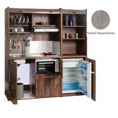 Πολυκουζίνα mini kitchen 190cm με μικρό ψυγείο & μικρό φουρνάκι απόχρωση πατητή τσιμεντοκονία για ξενώνες & γραφεία