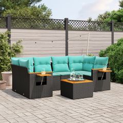 Καναπές Σετ 7 Τεμαχίων Μαύρο Συνθετικό Ρατάν με Μαξιλάρια 3226638