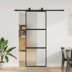 Συρόμενη πόρτα με σετ υλικού Μαύρο 76x205 cm γυαλί μετριασμένο 3375814