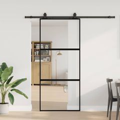 Συρόμενη πόρτα με σετ υλικού Μαύρο 90x205 cm γυαλί μετριασμένο 3375875