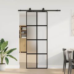 Συρόμενη πόρτα με σετ υλικού Μαύρο 76x205 cm γυαλί μετριασμένο 3375918