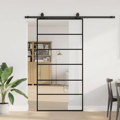 Συρόμενη πόρτα με σετ υλικού Μαύρο 102x205 cm ESG Γυαλί 3375849