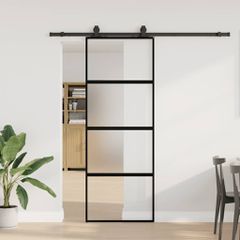 Συρόμενη πόρτα με σετ υλικού Μαύρο 76x205 cm γυαλί μετριασμένο 3375889
