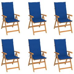 Πτυσσόμενες Καρέκλες 6 τεμ. με Μαξιλάρια Royal Blue από Μασίφ Ξύλο Teak 3065570