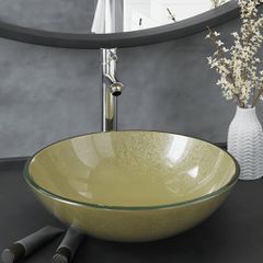 Νιπτήρας Μπάνιου με Βρύση& Βαλβίδα Πατητή από Ψημ. Γυαλί Χρυσός 3098463