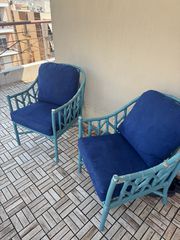 Πολυθρόνες από μπαμπού σε άριστη κατάσταση σε μπλε χρώμα