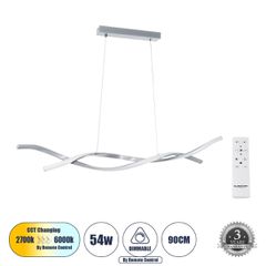 Κρεμαστό Φωτιστικό Οροφής Design LED CCT 54W 6048lm 200° AC 220-240V - Εναλλαγή Φωτισμού μέσω Τηλεχειριστηρίου All In One Ψυχρό 6000k+Φυσικό 4500k+Θερμό 2700K Dimmable Μ90 x Π14 x Υ14cm - Ασημί Βούρτσ