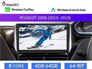 Peugeot 2008 (2013-19) Android οθόνη 10.1" 4+64GB 8-Core Ασύρματο CarPlay & Aσύρματο Android Auto GPS  WiFi DSP