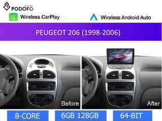 PEUGEOT 206 (1998-2006) Android 9" Οθόνη IPS Android 13 | 8-Core | 6+128GB | Wireless CarPlay & Android Auto | GPS | WiFi | DSP | FM/RDS