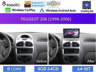PEUGEOT 206 (1998-2006) Android Οθόνη 9" | Snapdragon 460 | 4GB RAM + 64GB ROM | Ασύρματο CarPlay & Android Auto GPS WiFi DSP FM/RDS
