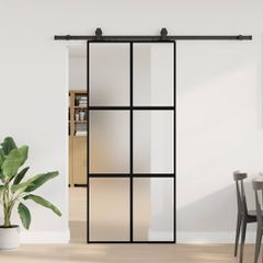 Συρόμενη πόρτα με σετ υλικού Μαύρο 90x205 cm γυαλί μετριασμένο 3375881