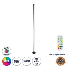 Μοντέρνο Επιδαπέδιο Φωτιστικό Γραφείου Digital Pixel Symphony Bar LED 16W 1280lm 180° DC 5V με USB 2.0 IP20 - Εναλλαγή Φωτισμού μέσω Τηλεχειριστηρίου - Πολύχρωμα RGB - Dimmable - Μαύρο - Φ3 x Υ165cm -