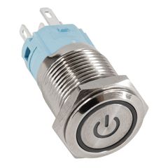 LED Φωτιζόμενος Διακόπτης Χωνευτός - Μπουτόν On/Off Ανοξείδωτος DC 12V με Angel Eye Αδιάβροχο Φ18mm IP67 Ψυχρό Λευκό 6000K