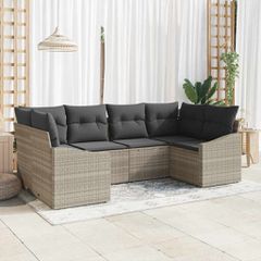 Σετ Καναπέ Κήπου 6 pcs Ανοιχτό γκρι Πολυ rattan, βαμμένο ατσάλι