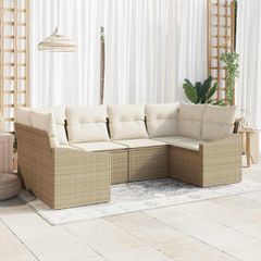 Σετ Καναπέ Κήπου 6 pcs Μπεζ, Κρέμα Πολυ rattan, βαμμένο ατσάλι