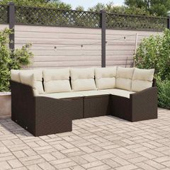 Σετ Καναπέ Κήπου 6 pcs Καφέ, Κρέμα Πολυ rattan, βαμμένο ατσάλι