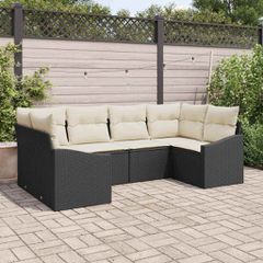 Σετ Καναπέ Κήπου 6 pcs Μαύρο, Κρέμα Πολυ rattan, βαμμένο ατσάλι