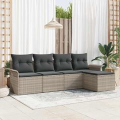 Σετ Καναπέ Κήπου με μαξιλάρι 5 pcs Ανοιχτό γκρι Πολυ ράταν