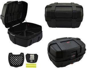 Μπαγκαζιέρα μηχανής (topcase) 50L σε μαύρο χρώμα 100% αδιάβροχη. Κατασκευασμένη από υλικό PP, ισχυρή και ανθεκτική στις γρατζουνιές και στα χτυπήματα. Η βαλίτσα διαθέτει ένα βολικό χερούλι μεταφοράς.