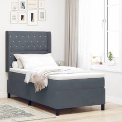 Κρεβάτι Box Spring με Στρώμα & LED Σκούρο Γκρι 90x200 cm Βελούδο