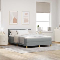 LED Κρεβάτι με βάθρο Ανοιχτό γκρι 140 x 190 cm ύφασμα 3342436