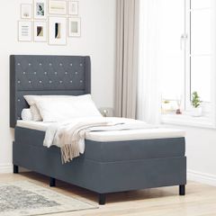 Κρεβάτι Box Spring με Στρώμα & LED Σκούρο Γκρι 90x200 cm Βελούδο 3343797