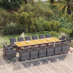 Σετ Τραπεζαρίας Κήπου 17 τεμ. Γκρι Συνθετικό Ρατάν με Μαξιλάρια 3095633