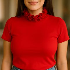 Κόκκινη μπλούζα με βολάν λαιμό – Μέγεθος Small