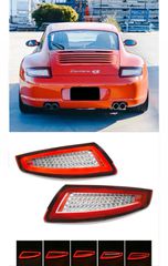 ΦΑΝΑΡΙΑ ΠΙΣΩ Porsche 911 & Carrera 997 Clear Red 3D Stripe Bar Full LED Tail Lights 2005-2008