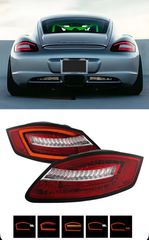 ΦΑΝΑΡΙΑ ΠΙΣΩ Porsche Boxster & Cayman 987 Clear Red 3D Stripe LED Bar Sequential Indicators Tail Lights 2005-2008 Series 1