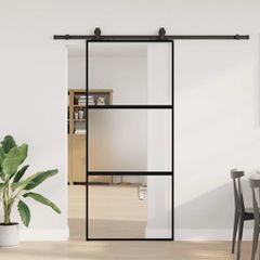Συρόμενη πόρτα με σετ υλικού Μαύρο 90x205 cm γυαλί μετριασμένο 3375878