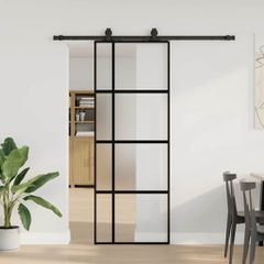 Συρόμενη πόρτα με σετ υλικού Μαύρο 76x205 cm γυαλί μετριασμένο 3375838