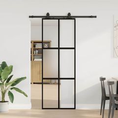 Συρόμενη πόρτα με σετ υλικού Μαύρο 76x205 cm γυαλί μετριασμένο 3375915