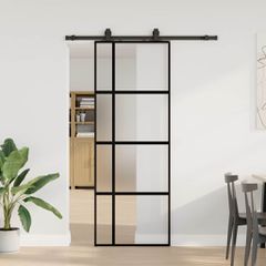 Συρόμενη πόρτα με σετ υλικού Μαύρο 76x205 cm γυαλί μετριασμένο 3375920