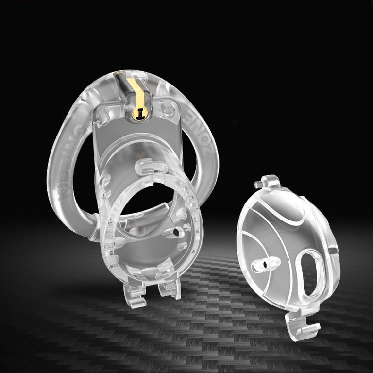 Double Key Bird Cock Cage Clear Include 4 Rings