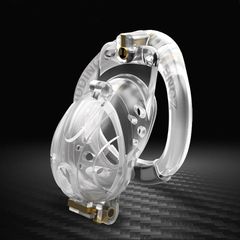 Double Key Bird Cock Cage Clear Include 4 Rings-thumb-2