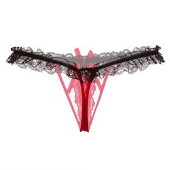 Sexy Crotchless Pearl Massage Lace Panty T-back Red