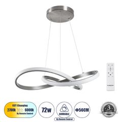 Κρεμαστό Φωτιστικό Οροφής Design LED CCT 72W 8064lm 300° AC 220-240V - Εναλλαγή Φωτισμού μέσω Τηλεχειριστηρίου All In One Ψυχρό 6000k+Φυσικό 4500k+Θερμό 2700k Dimmable Φ56cm - Νίκελ Ασημί Βούρτσας - 3