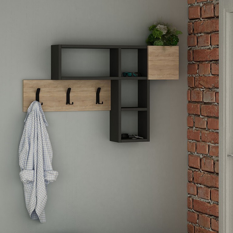 Κρεμάστρα τοίχου Game χρώμα sapphire oak - ανθρακί 99,5x15x61εκ.