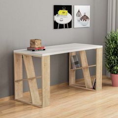 Γραφείο εργασίας Honey χρώμα λευκό - sapphire oak 137x60x75εκ