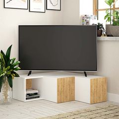 Έπιπλο τηλεόρασης γωνιακό Compact χρώμα λευκό - sapphire oak 94,2x90,6x31,4εκ.