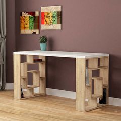 Γραφείο εργασίας Labirent χρώμα sapphire oak - λευκό 140x60x75εκ