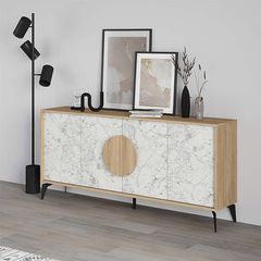 Μπουφές Gora χρώμα sapphire oak - λευκό εφέ μαρμάρου 180x35,6x82εκ.