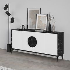 Μπουφές Gora χρώμα μαύρο εφέ μαρμάρου - λευκό 180x35,6x82εκ.