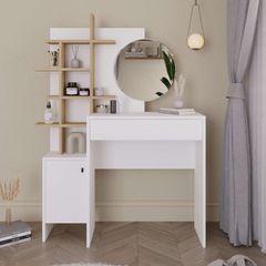 Τουαλέτα με καθρέπτη Mup χρώμα λευκό - sapphire oak 105x35x151εκ.