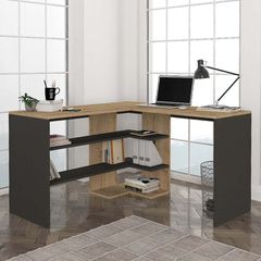 Γραφείο εργασίας Stylo χρώμα sapphire oak - ανθρακί 120x120x73,8εκ.