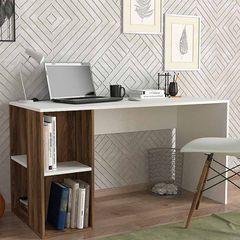 Γραφείο εργασίας Coral χρώμα λευκό - καρυδί 140x60x75εκ.